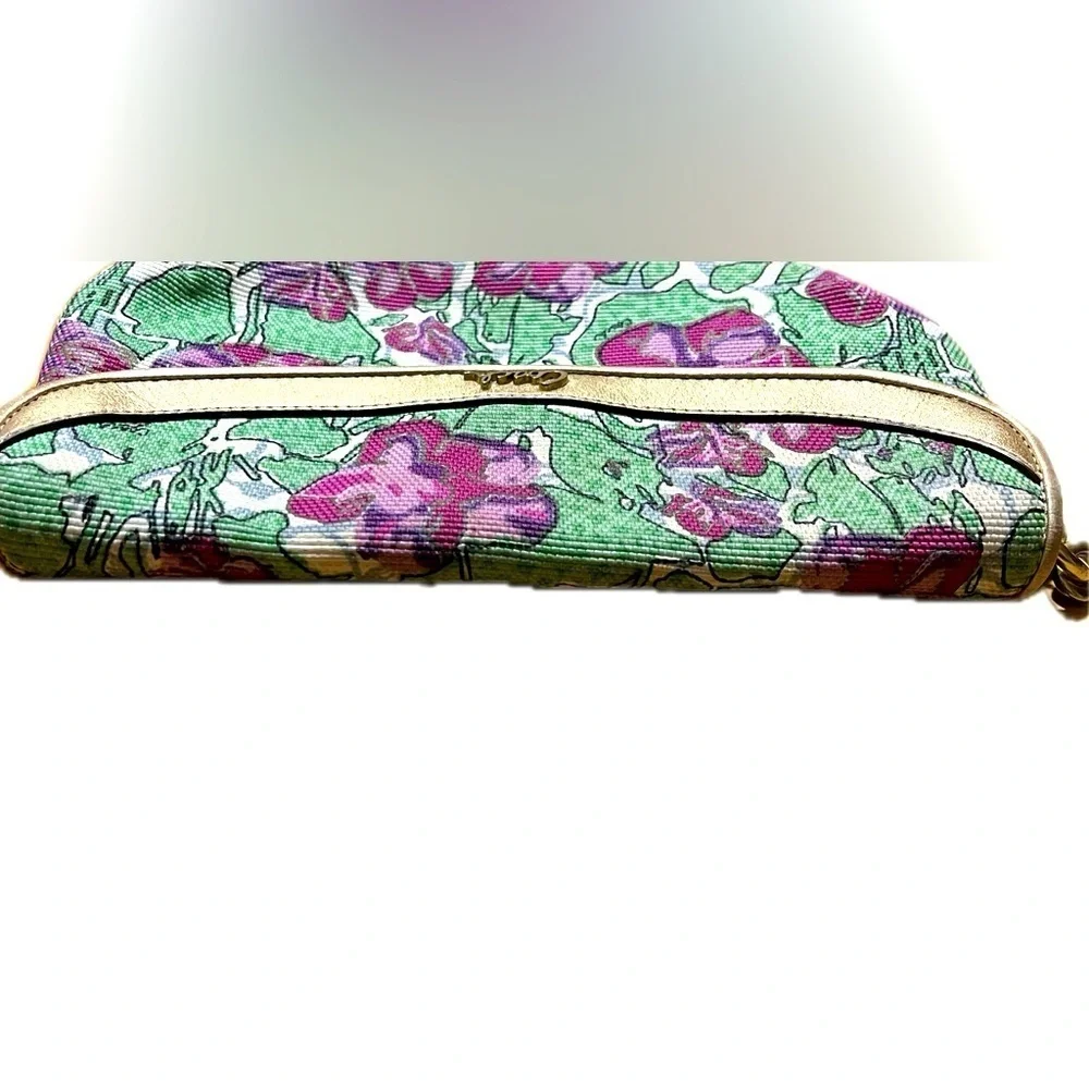 COACH Ashley Multicolor Floral Canvas Gold Leather Lg.Wristlet Wallet Clutch